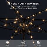 PURPLE LEAF Black Frame Tilting Market Umbrella with Lights Table Umbrella with Base Outside Patio