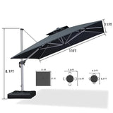 PURPLE LEAF Large Square Patio Cantilever Umbrella With Base for Garden Pool Porch