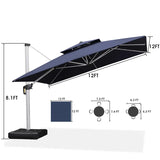 PURPLE LEAF Large Square Patio Cantilever Umbrella With Base for Garden Pool Porch