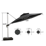 PURPLE LEAF Large Round Patio Cantilever Umbrella With Base for Deck, Pool, Backyard