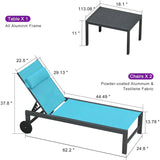 PURPLE LEAF Outdoor Lounge Chair Patio Chaise Pool Lounger Aluminum Frame with Side Table and Wheels for Outside Sunbathing Tanning Recliner Including Pillows