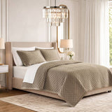 Soft Velvet Cross Stitch Coverlet Set with Shams, Taupe