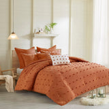 Chenille Poms Cotton Comforter/Duvet Cover Set, Rust