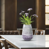 Swirled Smoke and Aubergine Torpedo Glass Vase- Short
