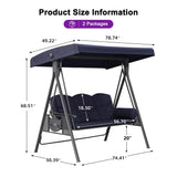 PURPLE LEAF Outdoor Porch Swing with Stand, 3-seat Swing Chair