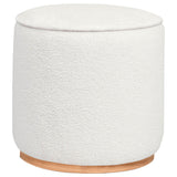 Zena Faux Sheepskin Upholstered Round Ottoman Ivory