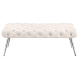 Ella Upholstered Tufted Bench Stainless Steel Legs Ivory