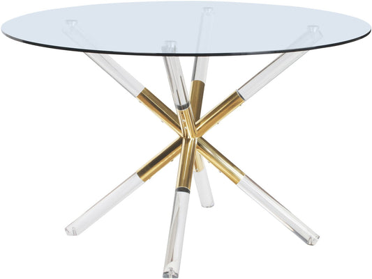 Mercury Acrylic Gold Pedestal Dining Table with Clear Tempered Glass Top for Modern Living Spaces