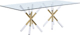 Mercury Acrylic Gold Pedestal Dining Table with Clear Tempered Glass Top for Modern Living Spaces