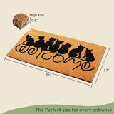 Beige/Black Coir Doormat with Welcome Cats Print - 17x30"
