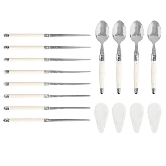 Laguiole Faux Ivory Chopsticks & Spoons with Rests, 4 Pairs