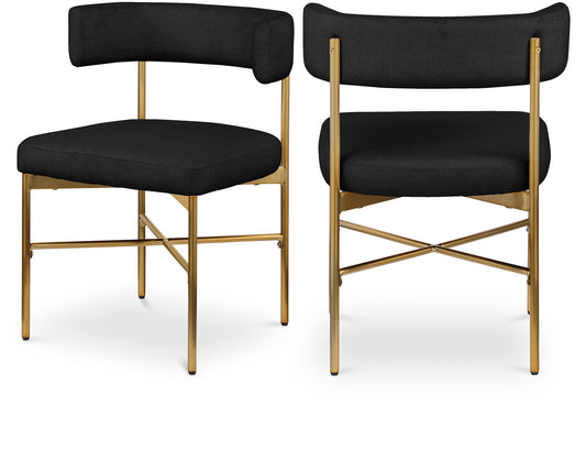 Rivage Dining Chair Set of 2 - Elegant Linen Upholstery with Brushed Gold Frame for Stylish Dining