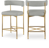 Rivage Stool Set of 2 - Elegant Linen Upholstered Counter Stools with Gold Frame for Modern Dining