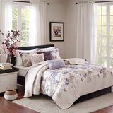 6 Piece Watercolor Floral Reversible Quilt Set, Taupe