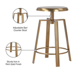 Lang Adjustable Contemporary Counter/Bar Stool in Elegant Gold Finish for Versatile Spaces
