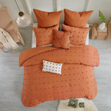 Chenille Poms Cotton Comforter/Duvet Cover Set, Rust
