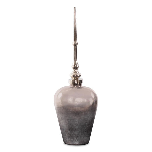 Venetia Ebony Glass Bottle with Aluminium Spired Lid - Short