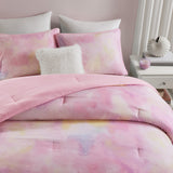 Watercolor Tie Dye Comforter Set with Throw Pillow, Pink