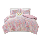 Gold Metallic Printed Plush Comforter Set, Pink