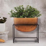 Bronze Euler Wide Mouth Vase with Black Iron Stand- Short