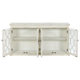 Kiara 4-door Wood Lattice Storage Accent Cabinet White