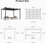PURPLE LEAF Outdoor Pergola with Retractable Canopy Aluminum Shelter for Beach Porch Garden Shade Pavilion Pergola with Curtains