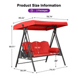 PURPLE LEAF Outdoor Porch Swing with Stand, 3-seat Swing Chair