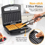 Belgian Waffle Maker 1200W - 2-Slice, Non-Stick, Compact