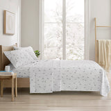 Winter Flannel Cotton Sheet Set, Ski, Light Grey
