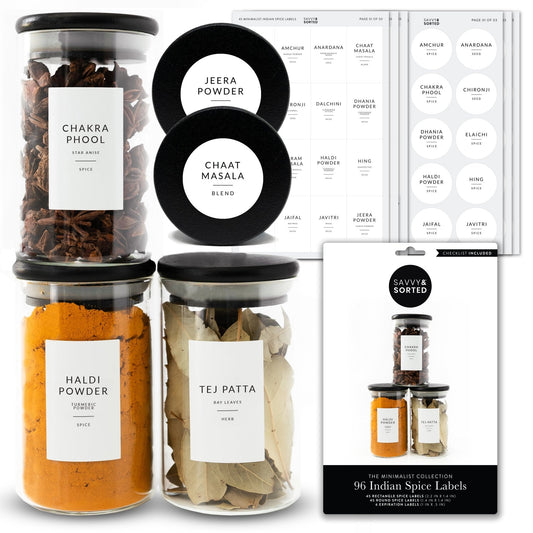 South Asian Spice Jar Labels 96 Pack Waterproof