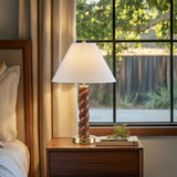 Twisted Faux Wood Table Lamp with Usb-C Port, Brown