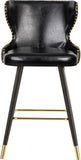 Hendrix Contemporary Faux Leather Bar Stools with Espresso Legs and Gold Footrest - Set of 2