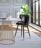 Hendrix Contemporary Faux Leather Bar Stools with Espresso Legs and Gold Footrest - Set of 2