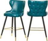 Hendrix Contemporary Faux Leather Bar Stools with Espresso Legs and Gold Footrest - Set of 2