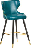 Hendrix Contemporary Faux Leather Bar Stools with Espresso Legs and Gold Footrest - Set of 2