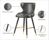 Hendrix Contemporary Faux Leather Bar Stools with Espresso Legs and Gold Footrest - Set of 2