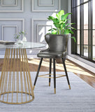 Hendrix Contemporary Faux Leather Bar Stools with Espresso Legs and Gold Footrest - Set of 2