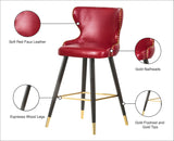 Hendrix Contemporary Faux Leather Bar Stools with Espresso Legs and Gold Footrest - Set of 2