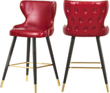 Hendrix Contemporary Faux Leather Bar Stools with Espresso Legs and Gold Footrest - Set of 2