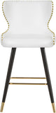 Hendrix Contemporary Faux Leather Bar Stools with Espresso Legs and Gold Footrest - Set of 2