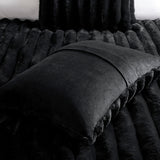 3 Piece Ultra Soft Faux Fur Ribbed Comforter Set, Black