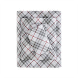 Flannel Cotton Winter Sheet Set, Plaid, Red/Grey