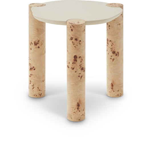 Thor End Table - Contemporary Burl Design with White Resin Top for Modern Living Room Elegance