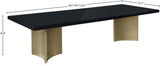 Immerse Contemporary Dining Table with Black Lacquer Top & Gold Stainless Steel Base, 84-123.5" W