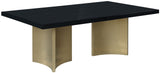 Immerse Contemporary Dining Table with Black Lacquer Top & Gold Stainless Steel Base, 84-123.5" W