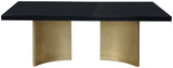 Immerse Contemporary Dining Table with Black Lacquer Top & Gold Stainless Steel Base, 84-123.5" W