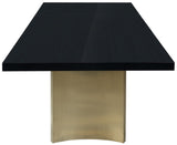Immerse Contemporary Dining Table with Black Lacquer Top & Gold Stainless Steel Base, 84-123.5" W