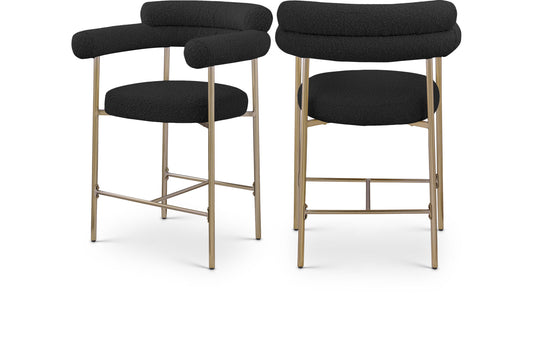 Blake Counter Stools - Contemporary Design with Rich Fabric and Brushed Brass Finish, Set of 2