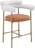 Blake Counter Stool Set of 2 - Contemporary Vegan Leather & Iron Frame with Brushed Gold Finish
