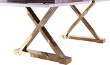 Excel Extendable Dining Table with Zebra Wood Veneer Top & Gold Base - Perfect for Gatherings!